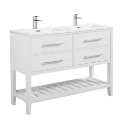 Montrose 1200mm White Double Basin Vanity Unit With Chrome Handles And Slatted Shelf -Duravit Bathroom Shop mt12vmwcp l