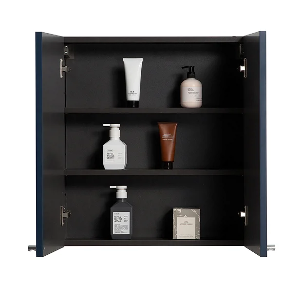 Montrose 600mm Indigo Blue Mirrored Cabinet With Chrome Handles 2 Montrose 600mm Indigo Blue Mirrored Cabinet With Chrome Handles