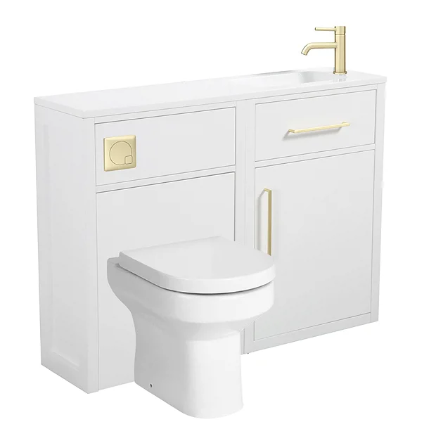 Montrose White Combination Vanity And WC Unit With Brushed Brass Handles And Flush 4 Montrose White Combination Vanity And WC Unit With Brushed Brass Handles And Flush - Image 2