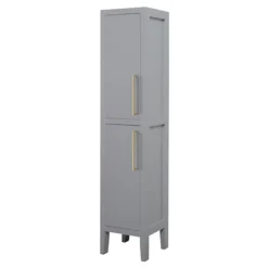 Montrose Dove Grey Tall Storage Unit With Brushed Brass Handles -Duravit Bathroom Shop mtumgbb l