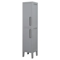 Montrose Dove Grey Tall Storage Unit With Matt Black Handles -Duravit Bathroom Shop mtumgmb l