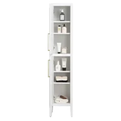Montrose White Tall Storage Unit With Brushed Brass Handles 7 Montrose White Tall Storage Unit With Brushed Brass Handles -Duravit Bathroom Shop mtumwbb d1
