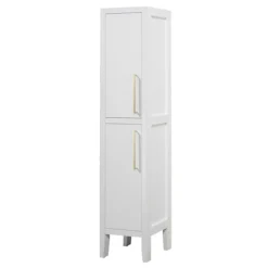Montrose White Tall Storage Unit With Brushed Brass Handles 6 Montrose White Tall Storage Unit With Brushed Brass Handles -Duravit Bathroom Shop mtumwbb l