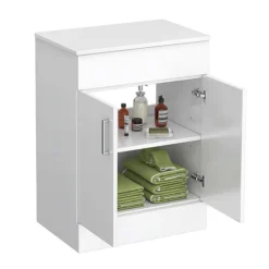 Toreno Floor Standing Countertop Vanity Unit - Gloss White - 605mm With Chrome Handles