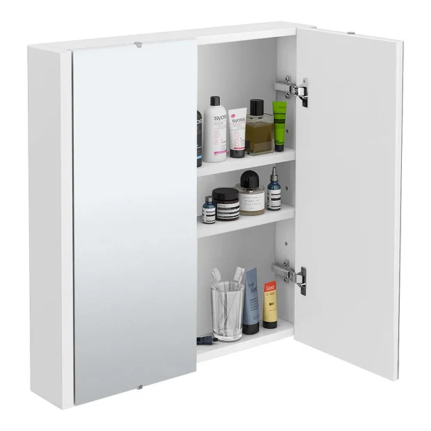 Monza White Minimalist Mirror Cabinet With 2 Doors W617 X D110mm 2 Monza White Minimalist Mirror Cabinet With 2 Doors W617 X D110mm