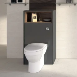 Haywood 600mm Gloss Grey / Driftwood Tall WC Unit With Open Shelf