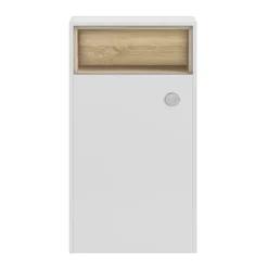 Haywood 600mm Gloss White / Natural Oak Tall WC Unit With Open Shelf -Duravit Bathroom Shop nfc946 d1