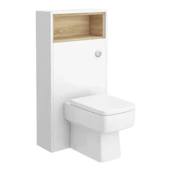 Haywood 600mm Gloss White / Natural Oak Tall WC Unit With Open Shelf -Duravit Bathroom Shop nfc946 lrg