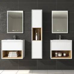 Haywood 1400mm Gloss White / Natural Oak Wall Hung Tall Unit -Duravit Bathroom Shop nfc961 d1