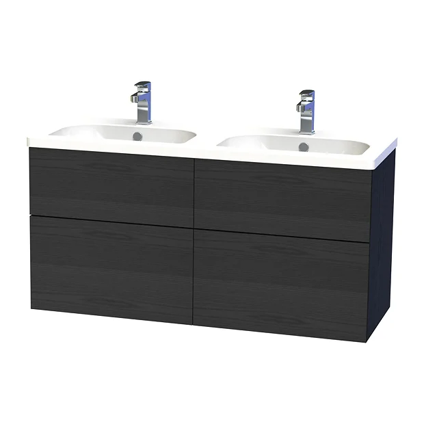 Miller - New York 120 Wall Hung Four Drawer Vanity Unit With Double Ceramic Basin - Black 4 Miller - New York 120 Wall Hung Four Drawer Vanity Unit With Double Ceramic Basin - Black - Image 2