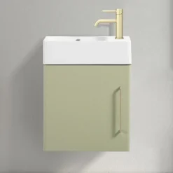 Odyssey Sage Wall Hung Cloakroom Vanity Unit - RH 450mm Wide With Brushed Brass Handle
