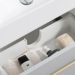 Odyssey Grey Wall Hung Vanity Unit - 600mm Wide With Brushed Brass Handle -Duravit Bathroom Shop ody6vmgbb d1