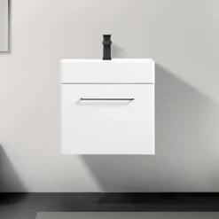Odyssey White Wall Hung Vanity Unit - 600mm Wide With Matt Black Handle