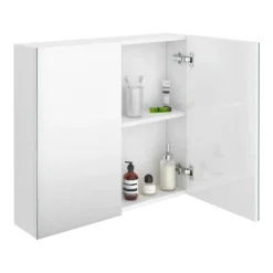 Brooklyn 800mm Gloss White Bathroom Mirror Cabinet - 2 Door