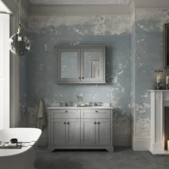 Old London 1200mm Cabinet & Double Bowl Grey Marble Top - Storm Grey