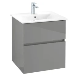 Villeroy & Boch Villeroy And Boch V-Line Glossy Grey 600mm Wall Hung 2-Drawer Vanity Unit