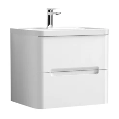 Nuie Elbe Satin White 600mm Wall Hung 2-Drawer Vanity Unit -Duravit Bathroom Shop par102a l