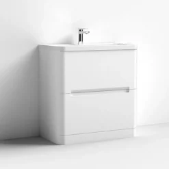 Nuie Elbe Satin White 800mm Floor Standing 2-Drawer Vanity Unit