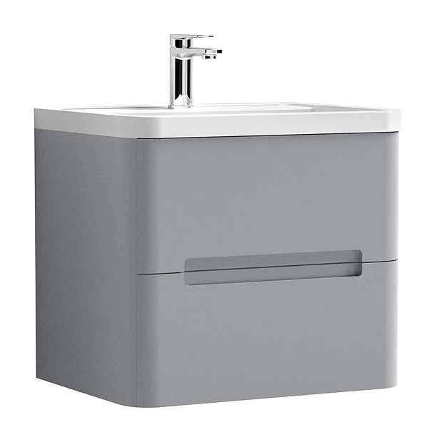 Nuie Elbe Satin Grey 600mm Wall Hung 2-Drawer Vanity Unit 4 Nuie Elbe Satin Grey 600mm Wall Hung 2-Drawer Vanity Unit - Image 2