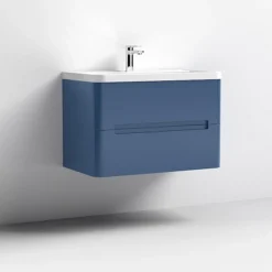 Nuie Elbe Satin Blue 800mm Wall Hung 2-Drawer Vanity Unit