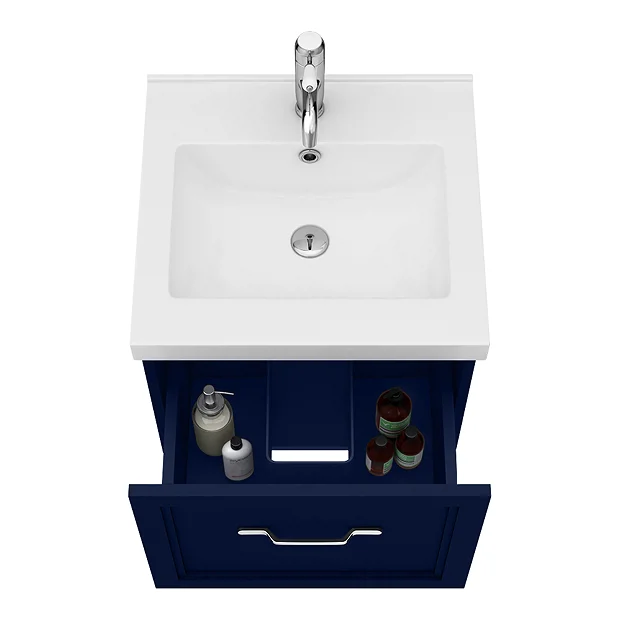Period Bathroom Co. Wall Hung Vanity - Matt Blue - 500mm 1 Drawer With Chrome Handle 5 Period Bathroom Co. Wall Hung Vanity - Matt Blue - 500mm 1 Drawer With Chrome Handle - Image 3