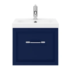Period Bathroom Co. Wall Hung Vanity - Matt Blue - 500mm 1 Drawer With Chrome Handle