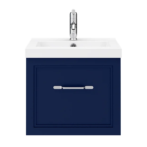 Period Bathroom Co. Wall Hung Vanity - Matt Blue - 500mm 1 Drawer With Chrome Handle 3 Period Bathroom Co. Wall Hung Vanity - Matt Blue - 500mm 1 Drawer With Chrome Handle
