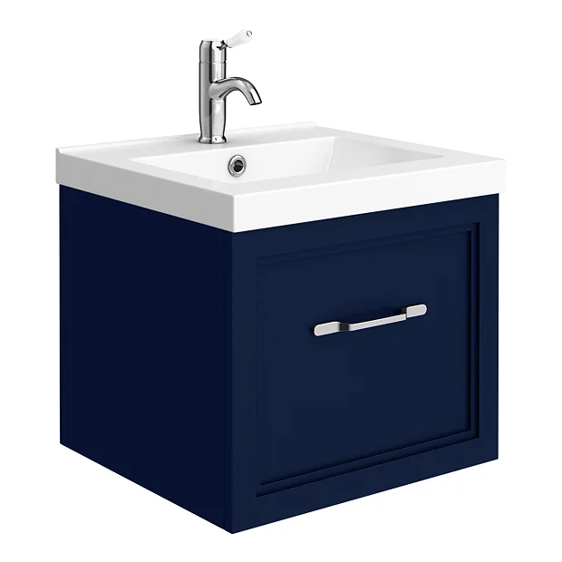 Period Bathroom Co. Wall Hung Vanity - Matt Blue - 500mm 1 Drawer With Chrome Handle 4 Period Bathroom Co. Wall Hung Vanity - Matt Blue - 500mm 1 Drawer With Chrome Handle - Image 2