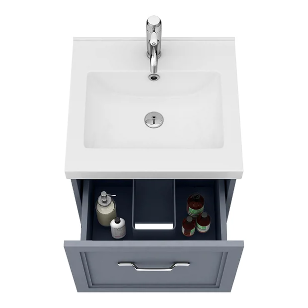 Period Bathroom Co. Wall Hung Vanity - Matt Grey - 500mm 1 Drawer With Chrome Handle 5 Period Bathroom Co. Wall Hung Vanity - Matt Grey - 500mm 1 Drawer With Chrome Handle - Image 3