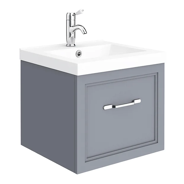 Period Bathroom Co. Wall Hung Vanity - Matt Grey - 500mm 1 Drawer With Chrome Handle 4 Period Bathroom Co. Wall Hung Vanity - Matt Grey - 500mm 1 Drawer With Chrome Handle - Image 2
