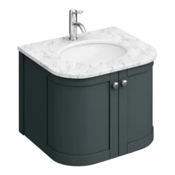 Period Bathroom Co. 620mm Curved Wall Hung Vanity With White Marble Basin Top - Dark Grey