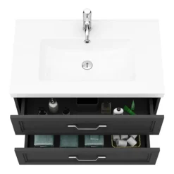 Period Bathroom Co. Wall Hung Vanity - Matt Black - 800mm 2 Drawer With Chrome Handles -Duravit Bathroom Shop pbc8whblk2d d1