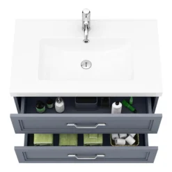 Period Bathroom Co. Wall Hung Vanity - Matt Grey - 800mm 2 Drawer With Chrome Handles -Duravit Bathroom Shop pbc8whgry2d d1