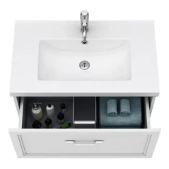 Period Bathroom Co. Wall Hung Vanity - Matt White - 800mm 1 Drawer With Chrome Handle -Duravit Bathroom Shop pbc8whwht1d d1