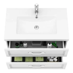 Period Bathroom Co. Wall Hung Vanity - Matt White - 800mm 2 Drawer With Chrome Handles -Duravit Bathroom Shop pbc8whwht2d d1