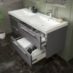 Hudson Reed 1440mm Gloss Grey Quartet Double Basin Vanity Unit -Duravit Bathroom Shop qua002 d3