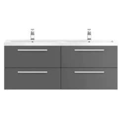 Hudson Reed 1440mm Gloss Grey Quartet Double Basin Vanity Unit -Duravit Bathroom Shop qua002 ndetail1