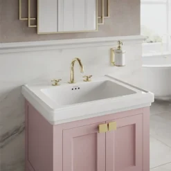 Burlington Riviera Matt Pink 580mm Vanity Unit With Square Basin -Duravit Bathroom Shop rivierapink1