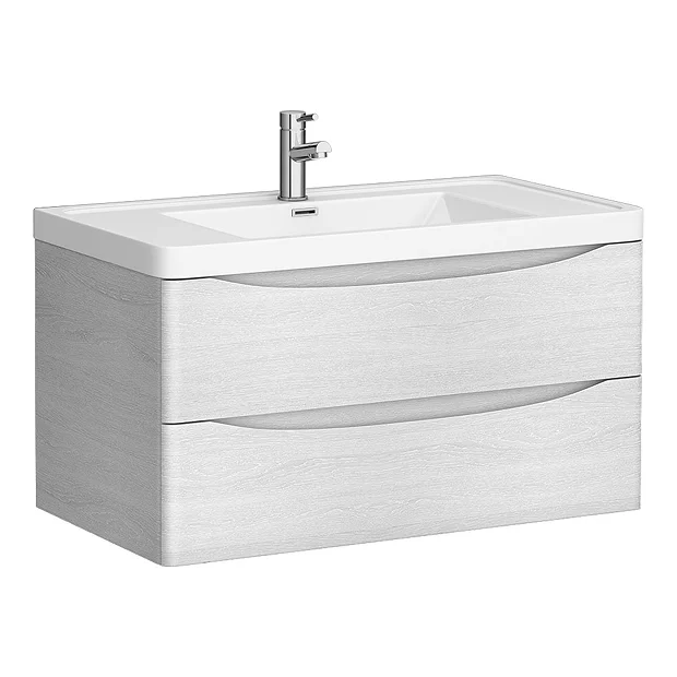 Monza White Ash 900mm Wide Wall Mounted Vanity Unit 4 Monza White Ash 900mm Wide Wall Mounted Vanity Unit - Image 2