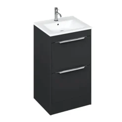 Britton Shoreditch 550mm Floor Standing Double Drawer Vanity Unit With Chrome Handles - Matt Grey -Duravit Bathroom Shop s55fsvang l