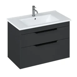 Britton Shoreditch 850mm Wall-Hung Double Drawer Vanity Unit With Black Handles - Matt Grey -Duravit Bathroom Shop s85ddgsqbl nl