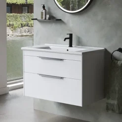 Britton Shoreditch 850mm Wall-Hung Double Drawer Vanity Unit With Chrome Handles - Matt White