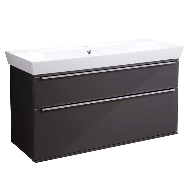Roper Rhodes Scheme 1000mm Wall Mounted Double Drawer Unit With Ceramic Basin - Gloss Dark Clay 4 Roper Rhodes Scheme 1000mm Wall Mounted Double Drawer Unit With Ceramic Basin - Gloss Dark Clay - Image 2