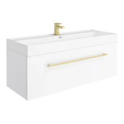 Valencia 1200 Gloss White Minimalist Wall Hung Vanity Unit With Brass Handle 7 Valencia 1200 Gloss White Minimalist Wall Hung Vanity Unit With Brass Handle -Duravit Bathroom Shop v12wwhbb l