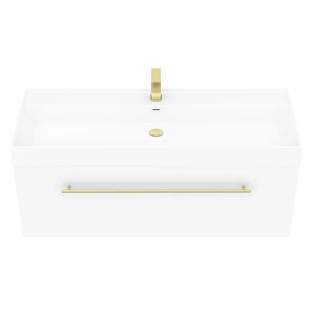 Valencia 1200 Gloss White Minimalist Wall Hung Vanity Unit With Brass Handle 6 Valencia 1200 Gloss White Minimalist Wall Hung Vanity Unit With Brass Handle - Image 4