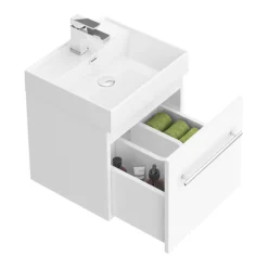 Valencia 450 Gloss White Minimalist Wall Hung Vanity Unit With Chrome Handle -Duravit Bathroom Shop v4wwhch d4