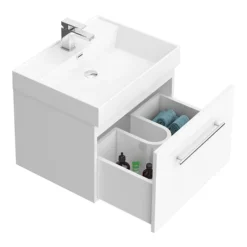 Valencia 600 Gloss White Minimalist Wall Hung Vanity Unit With Chrome Handle