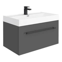 Valencia 800 Gloss Grey Minimalist Wall Hung Vanity Unit With Matt Black Handle -Duravit Bathroom Shop v8gwhmb l