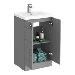 Venice Abstract 500mm Grey Vanity Unit - Floor Standing 2 Door Unit With Chrome Square Drop Handles