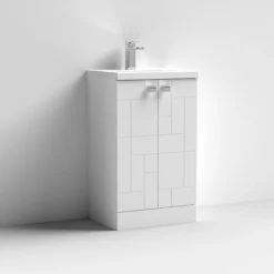 Venice Abstract 500mm White Vanity Unit - Floor Standing 2 Door Unit With Chrome Square Drop Handles -Duravit Bathroom Shop vafs500whi d1